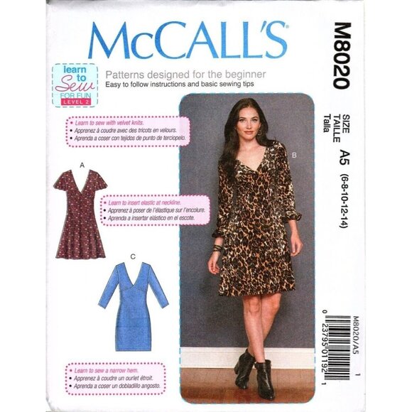 McCall's M8020 Misses 6 to 14 Dresses Learn to Sew Level 2 Uncut Sewing Pattern - Picture 1 of 2